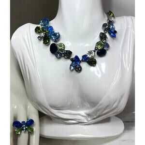 Y2K Coach Poppy Swarovski Crystal Butterfly Necklace & Ring Size 7.5 Jewelry Set